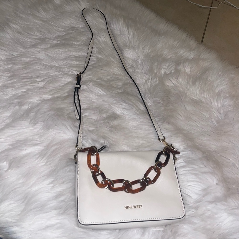 Nine West Cream Crossbody Bag with Brown Chain Accent